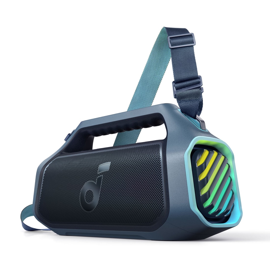 Soundcore portable Bluetooth speaker shown as a model reference